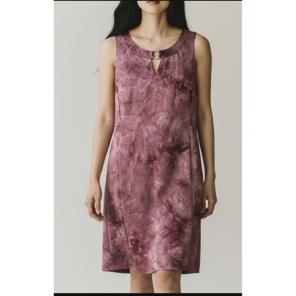 Sleeveless Pinkish-Purple Tie-Dye Knee-Length Dress L Stretchy Silver Accent